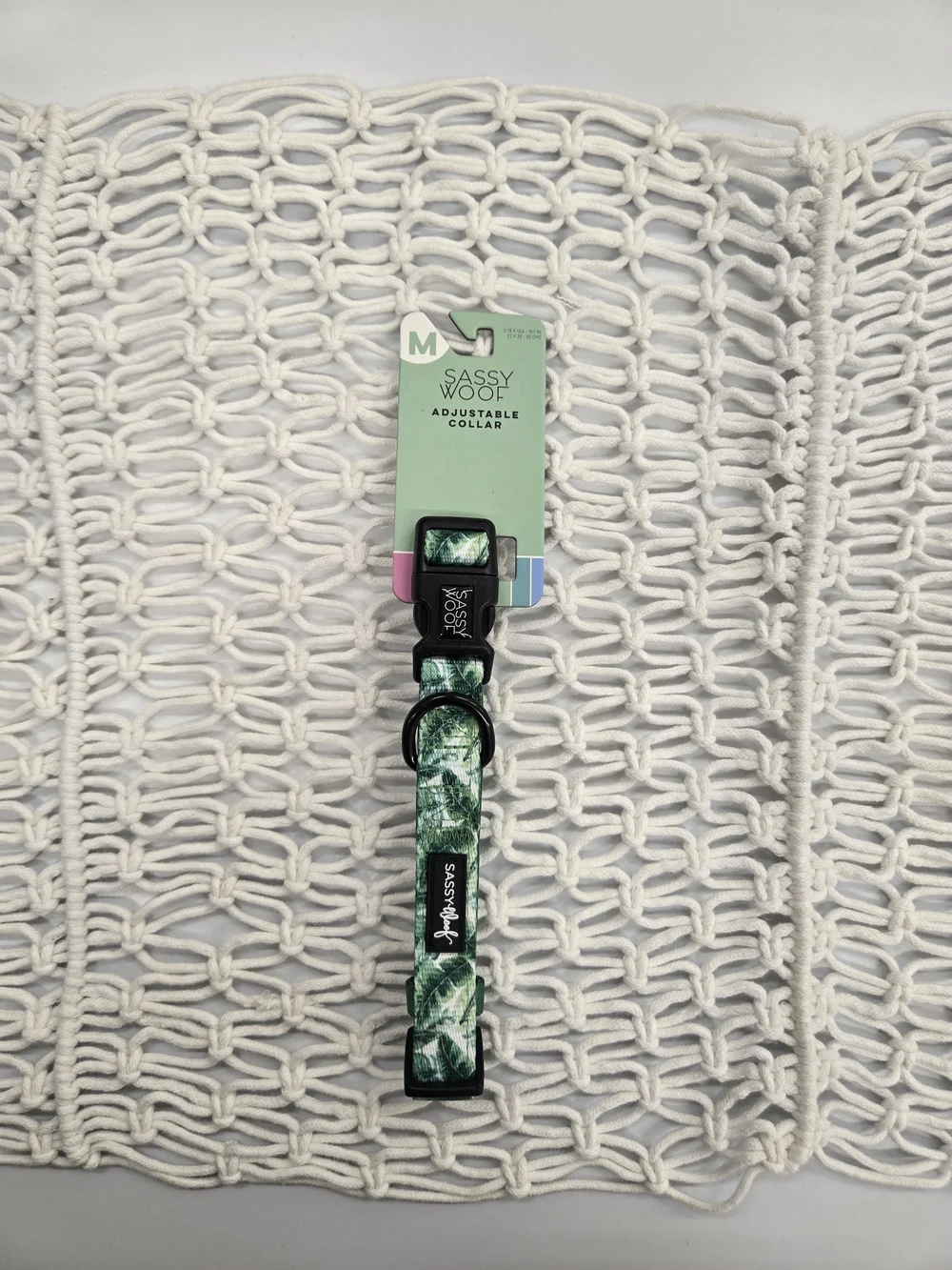 Sassy Woof Green Leaf Print Adjustable Dog Collar - MEDIUM